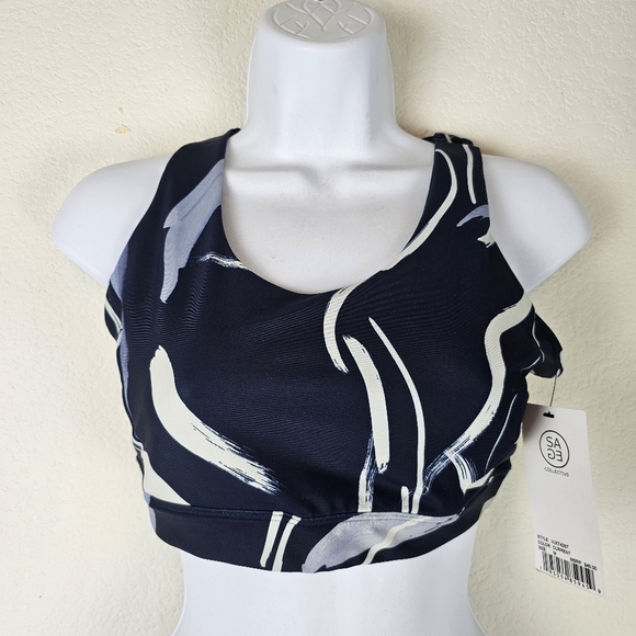 Sage Collective Current Blue Abstract Strappy Back Sports Bra - Picture 2 of 9